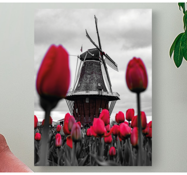 Tulip field with windmill floral canvas - TenStickers
