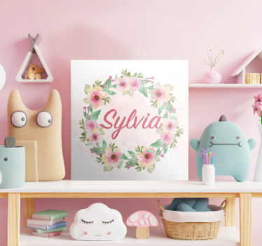 Watercolour spring flowers with name customized canvas print - TenStickers