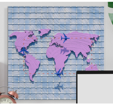 Wood and purple world map art canvas - TenStickers