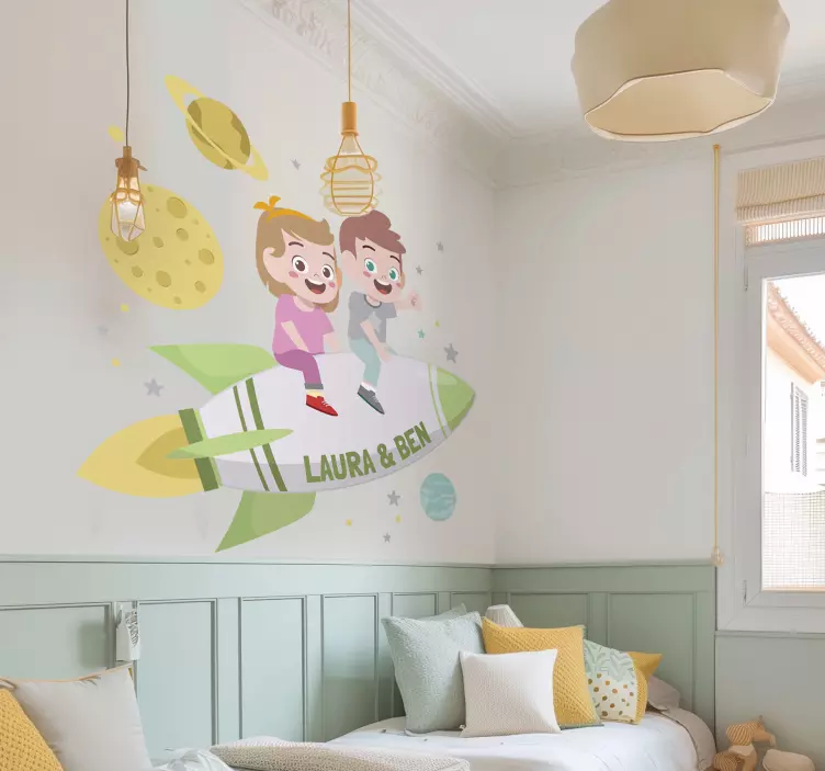 Brothers on a rocket space wall sticker - TenStickers