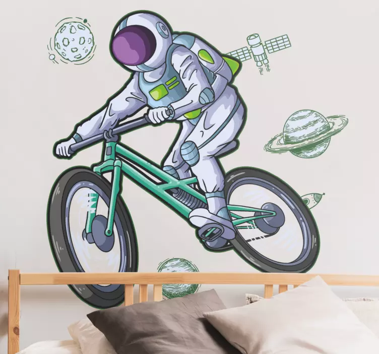 Space wall sticker astronaut bicycle journey - TenStickers