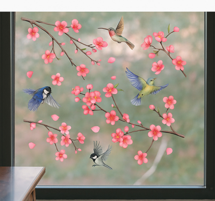 Birds on branches with flowers Wwndow decal for business - TenStickers