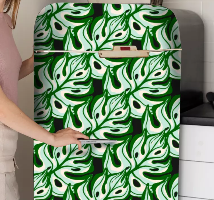 Black and green splashy flora fridge sticker - TenStickers