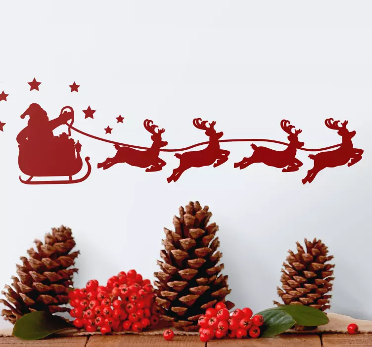 Black and White Santa Sleigh Christmas decal - TenStickers