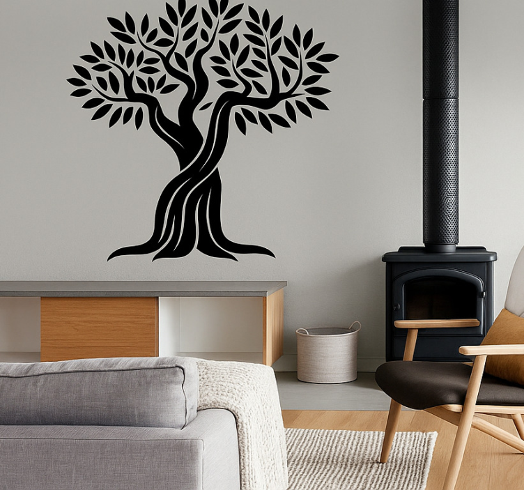 Black Old Olive tree wall decal for living room - TenStickers