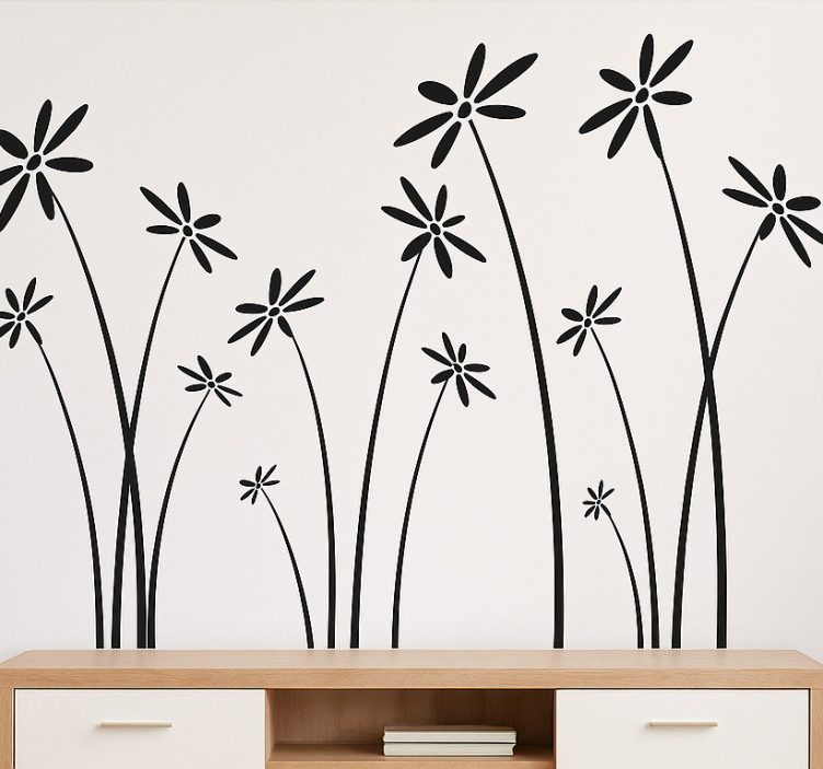 Black Tall flowers wall decal for living room - TenStickers