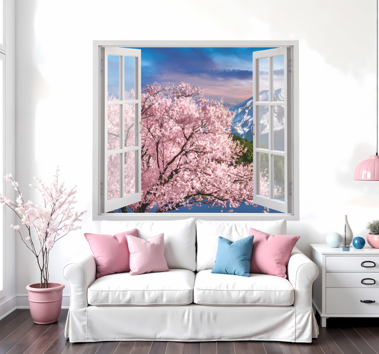 Blossoming Cherry Tree View nature wall sticker - TenStickers