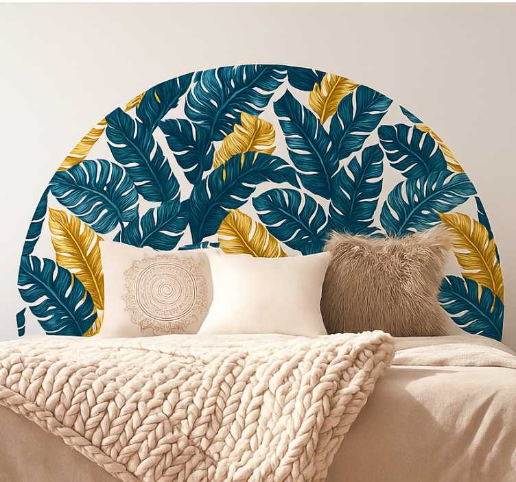 Blue tropical leaves wall decal for bedroom - TenStickers