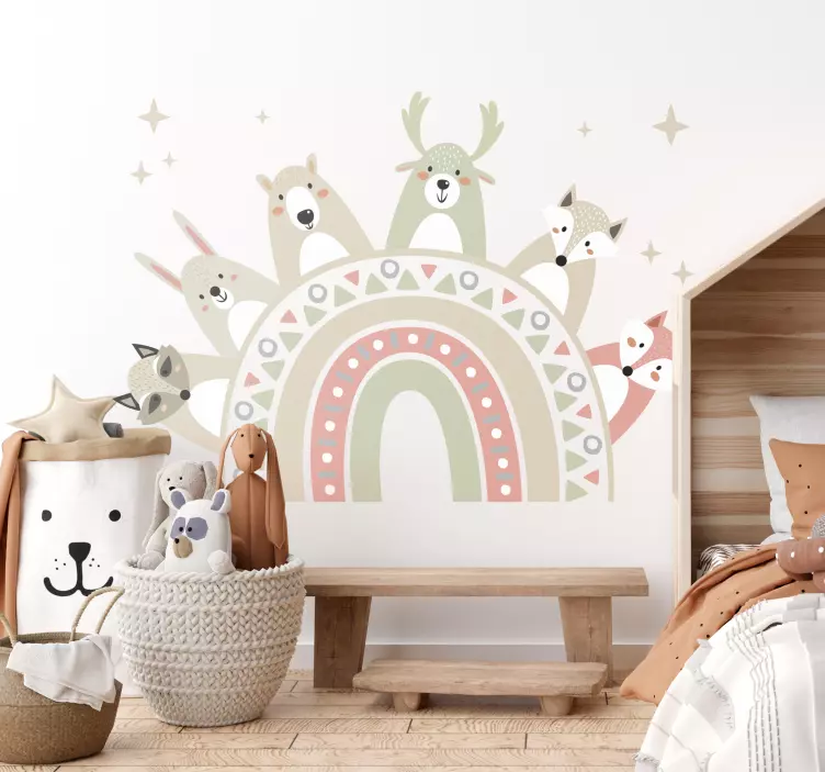 Boho rainbow with wild animals children's decal - TenStickers