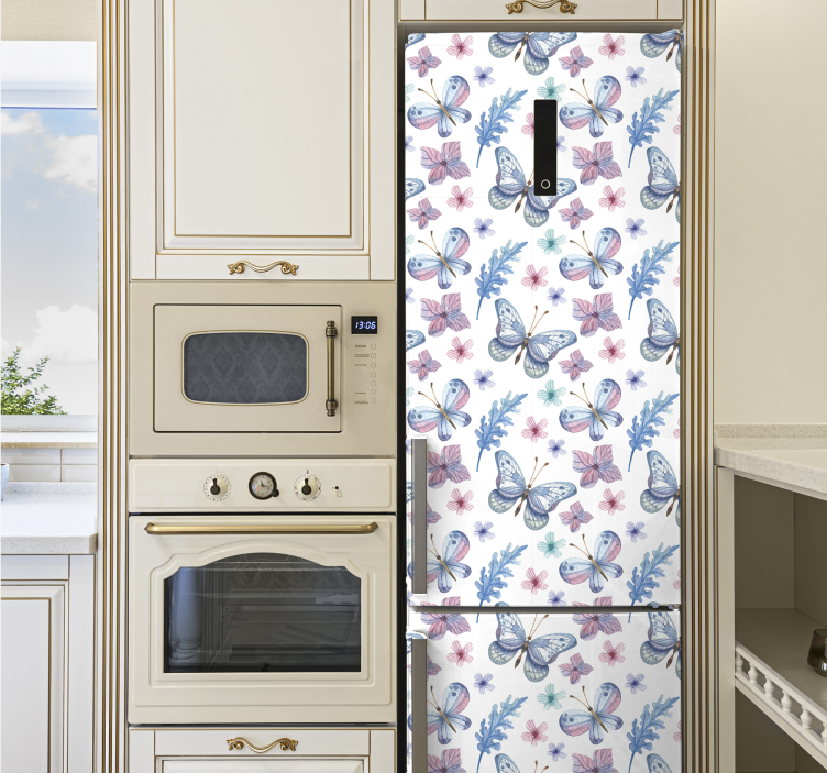 Butterfly on purple flower fridge decal - TenStickers