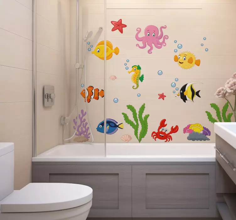 Cartoon fishes bathroom wall decal - TenStickers