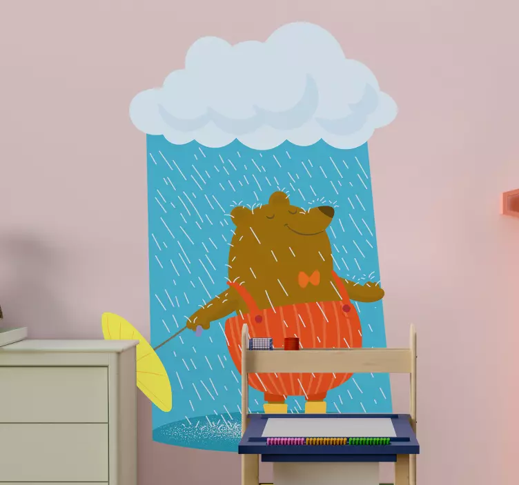 Cheerful Bear Umbrella wall sticker for kid - TenStickers