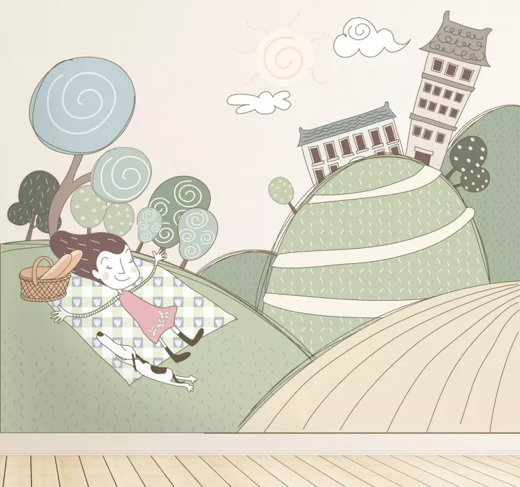 Cheerful Girl Picnic decoration wall sticker - TenStickers