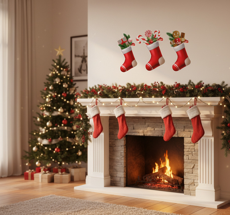 Christmas sticker stockings candy presents - TenStickers