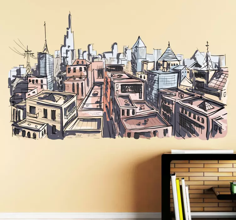 City in Watercolour Art Wall Sticker - TenStickers