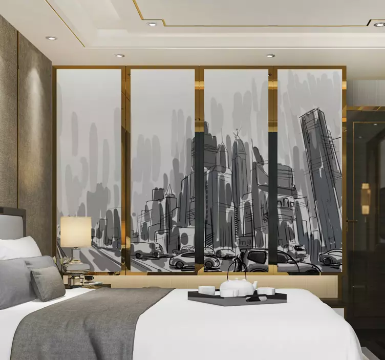Closet door city landscape furniture sticker - TenStickers