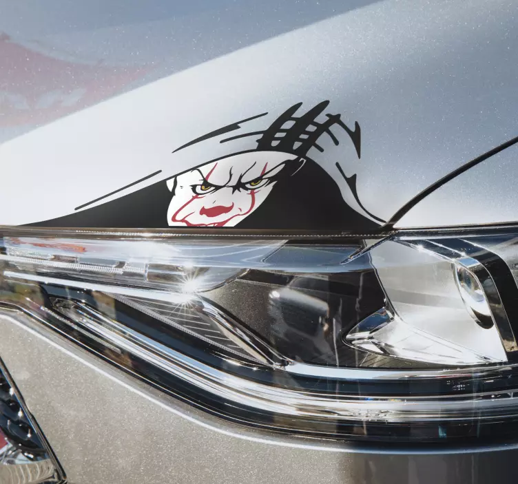 Creepy clown face watching car sticker - TenStickers