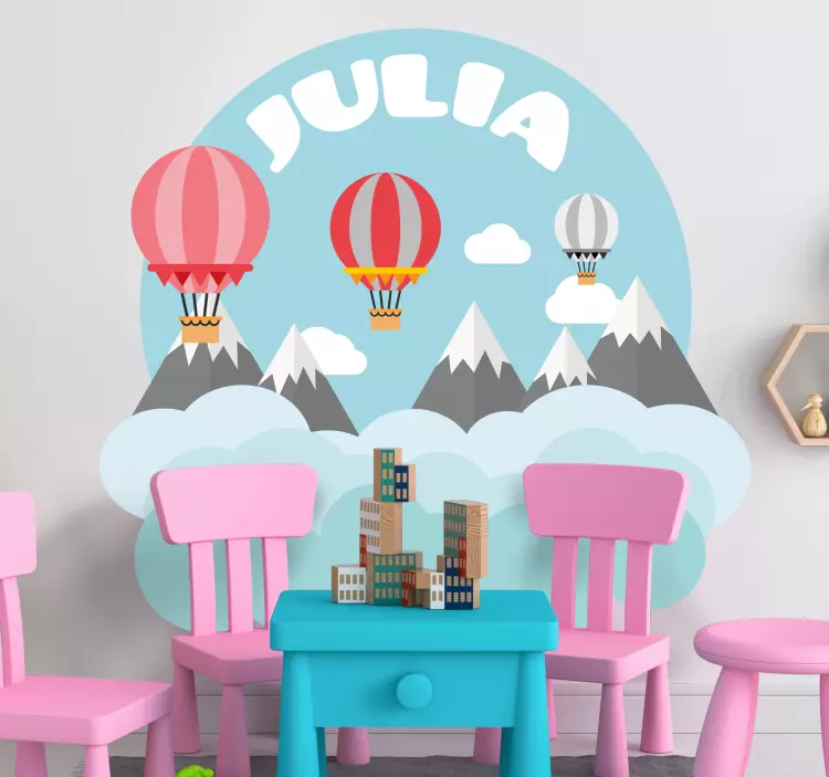 Mountains and ballon with name wall sticker for kid - TenStickers