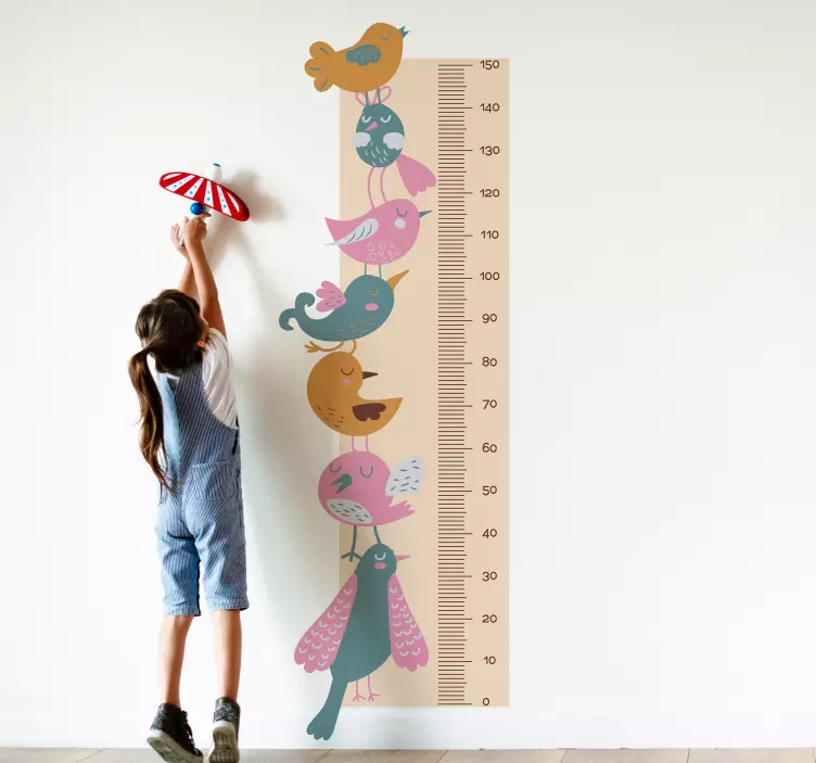 Colorful Bird Ruler height chart wall sticker - TenStickers