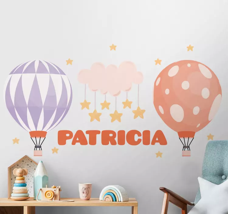 Colorful air balloons with name wall sticker for kid - TenStickers