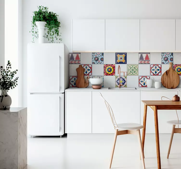 colorful ornamental tiles kitchen wall sticker - TenStickers