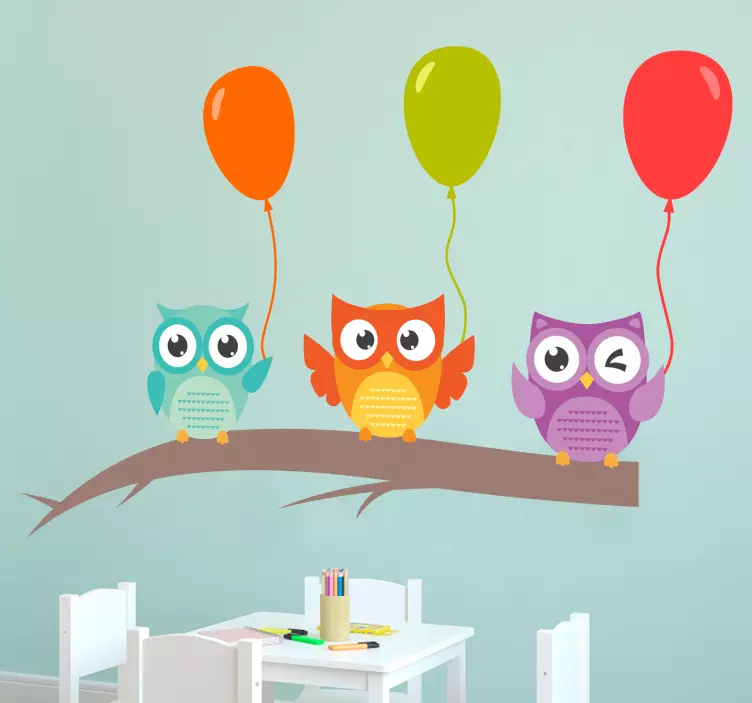 Colorful Owl Balloons wall sticker for kid - TenStickers