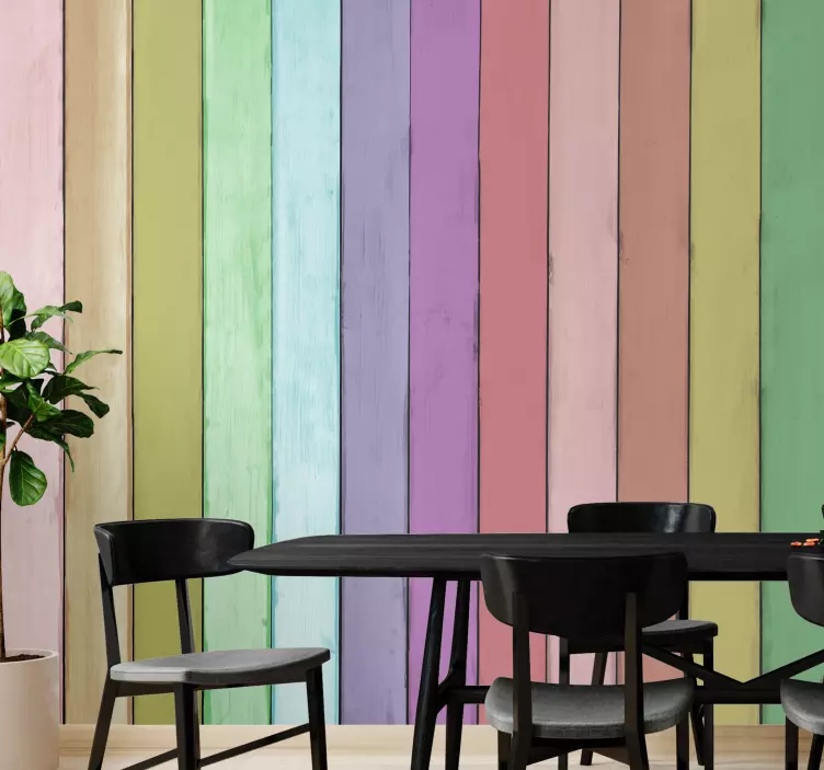 Colorful wooden planks wall stickers for dining room - TenStickers