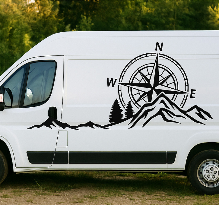 Compass and mountains van sticker - TenStickers