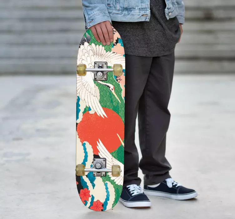 Cranes under rising sun scooter sticker - TenStickers