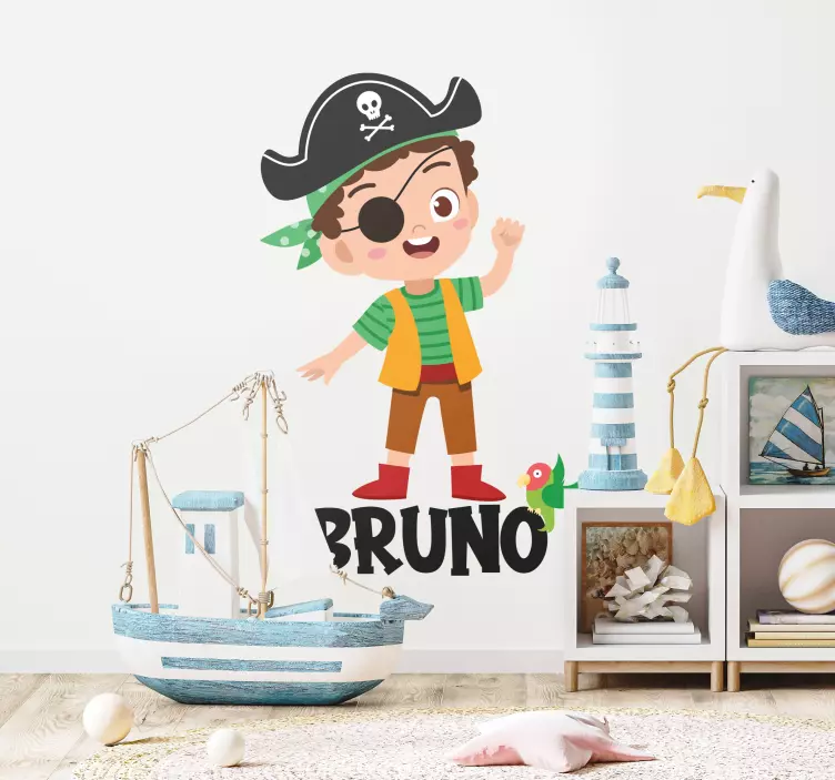 Custom kid name pirate wall sticker - TenStickers