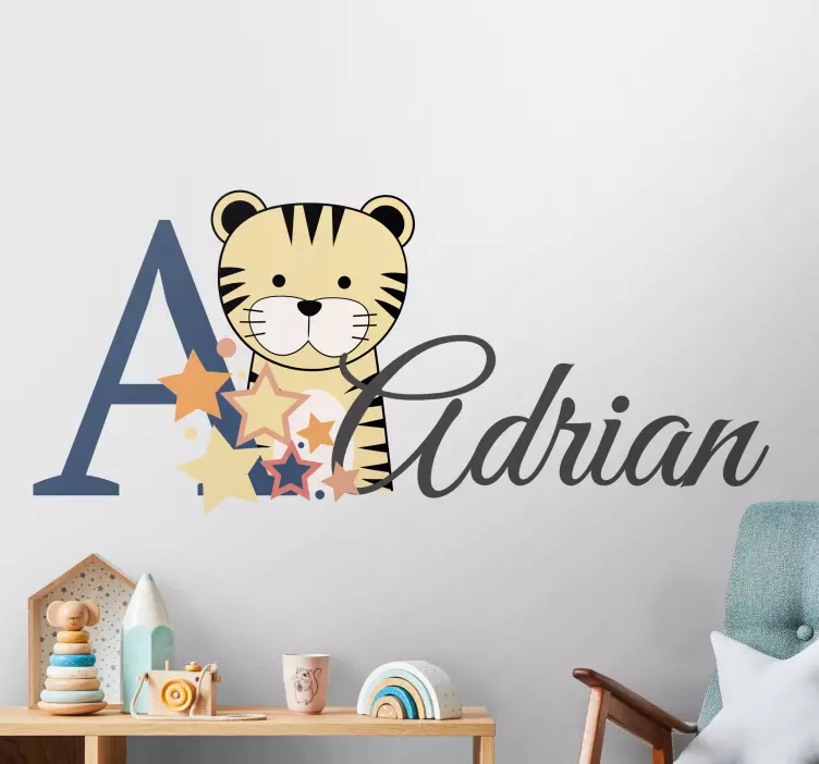 Nursery wall decal baby tiger with name - TenStickers