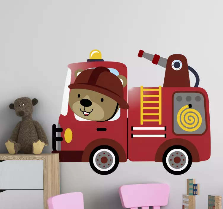 Cute Bear Fire Truck wall sticker for kid - TenStickers