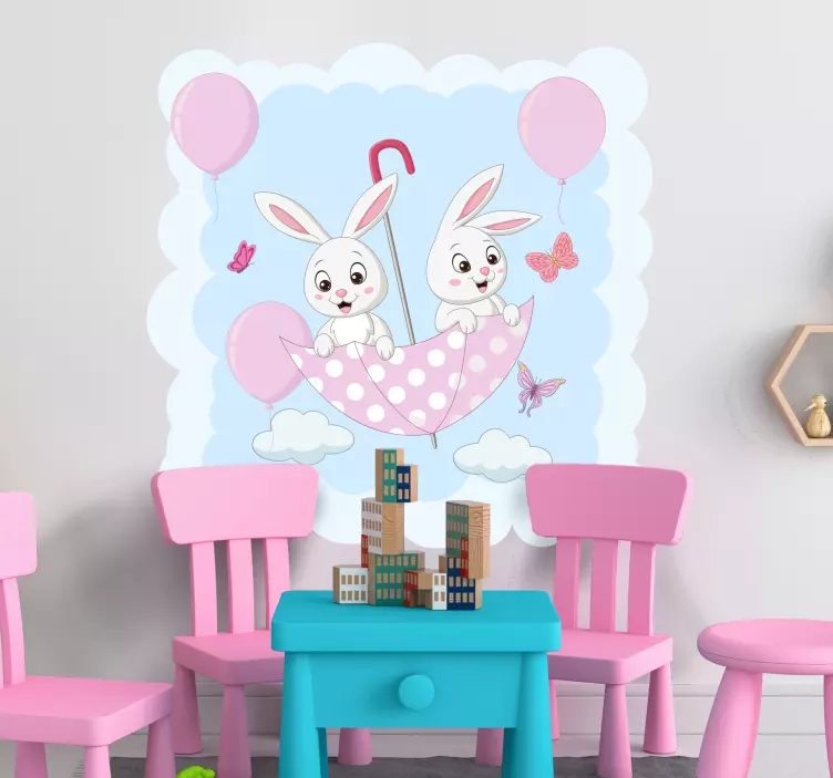 Cute Bunny Umbrella wall sticker for kid - TenStickers