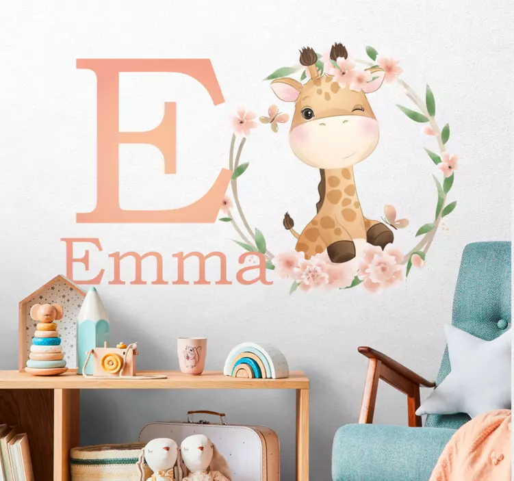 Cute giraffe for girl with name wall sticker - TenStickers