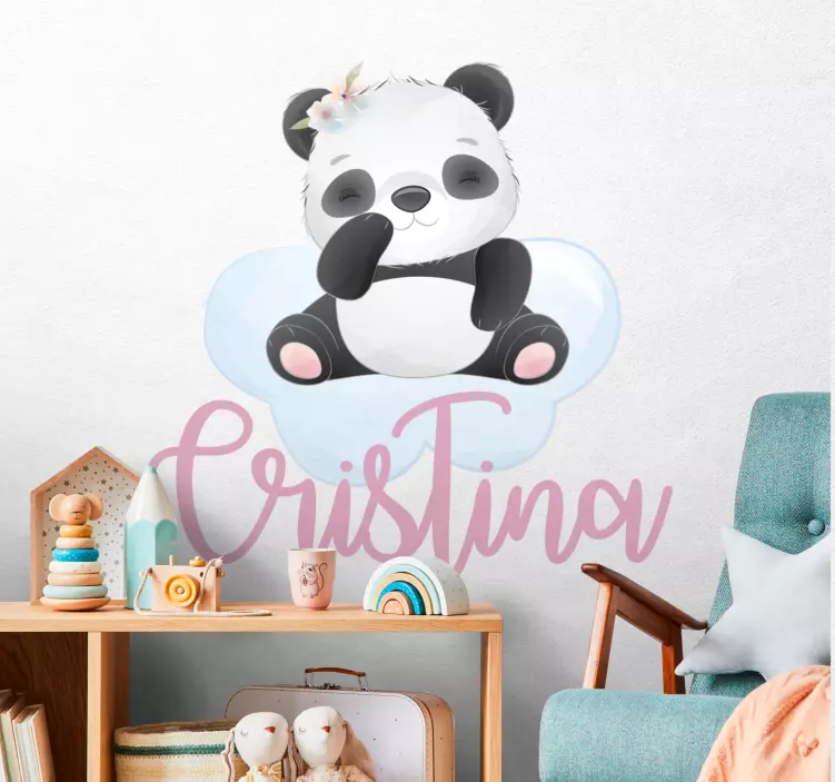 Cute panda for girl with name nursery  sticker - TenStickers