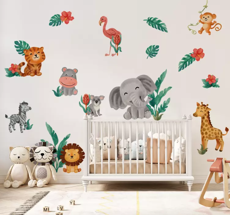 Cute Safari Animals Children's Room Wall Decal - TenStickers