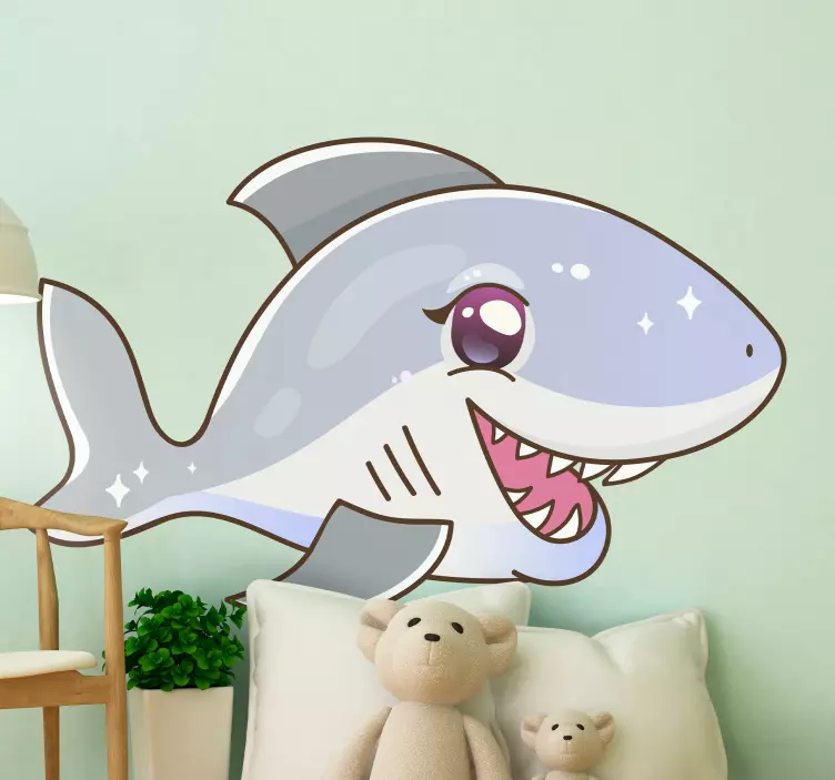 Cute shark character sticker - TenStickers