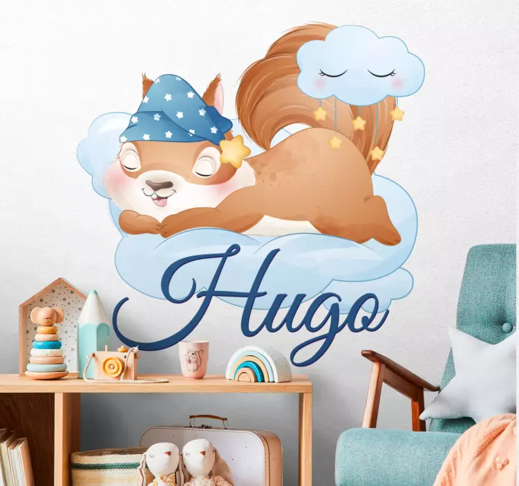 Wall sticker for kid sleeping squirrel with name - TenStickers