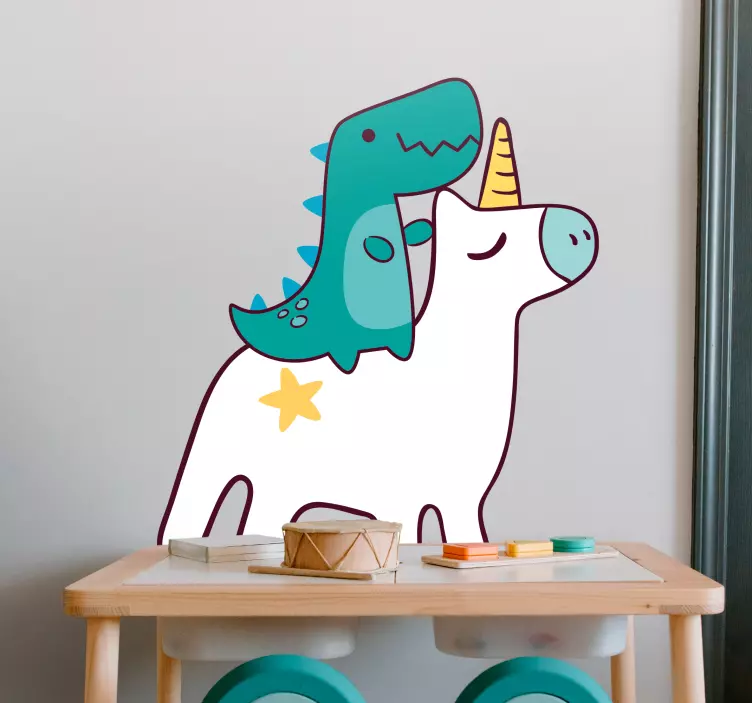 Dinosaur Riding Unicorn wall sticker for kid - TenStickers