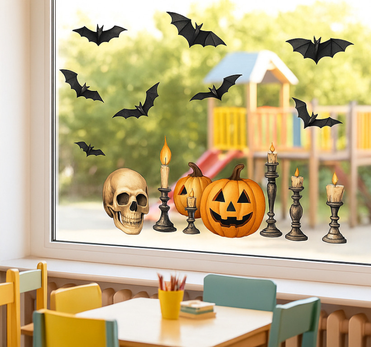 Diverse Halloween decorations Wwndow decal for business - TenStickers