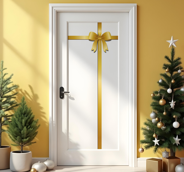 door golden ribbon Christmas sticker - TenStickers