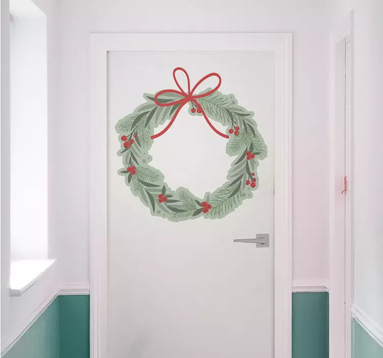 Festive Holiday Wreath door sticker - TenStickers