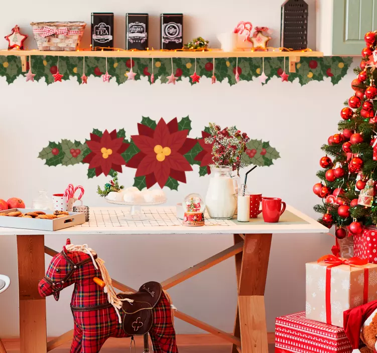Christmas sticker with festive poinsettia design - TenStickers