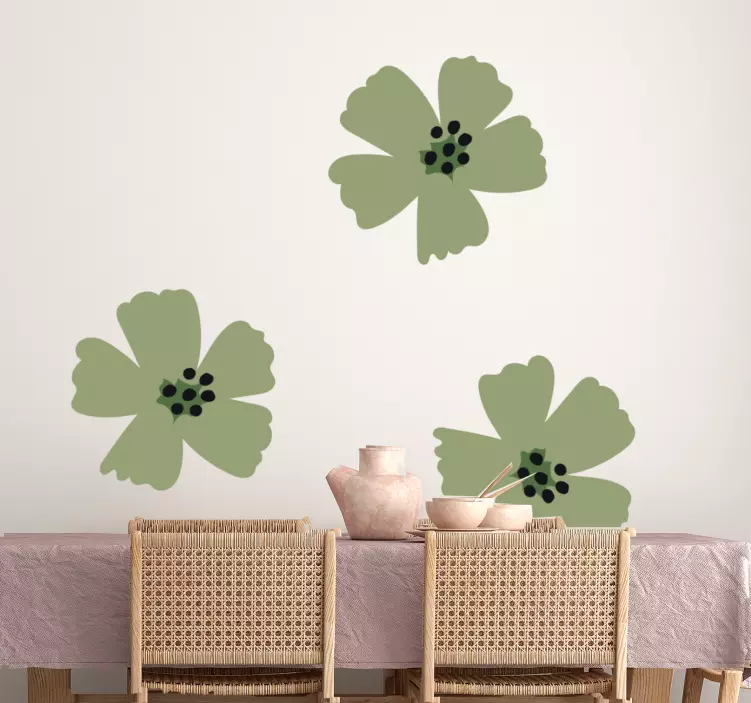 Green abstract flowers wall stickers for dining room - TenStickers