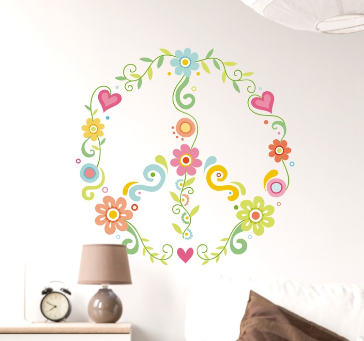 Floral Peace Symbol wall decal for living room - TenStickers