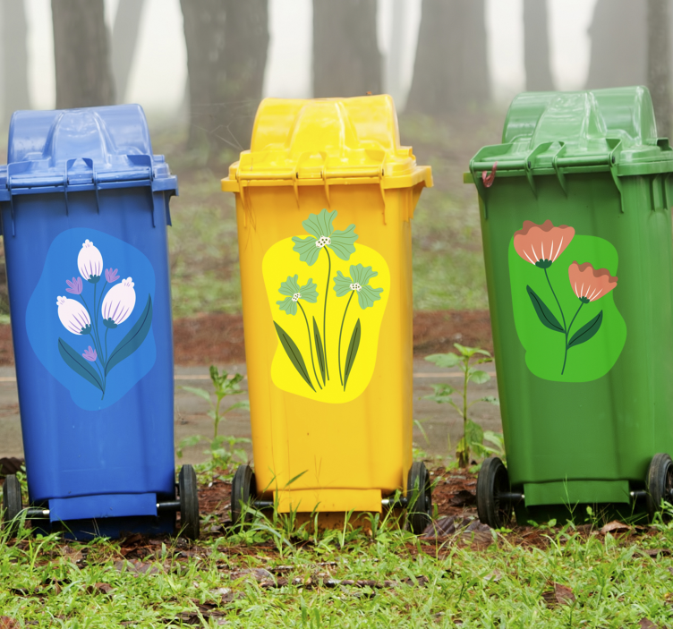 Floral Waste Bins recycling decal for bin - TenStickers