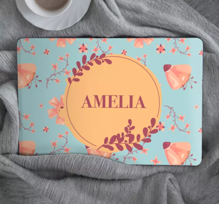 Laptop skin with pastel flowers and name - TenStickers