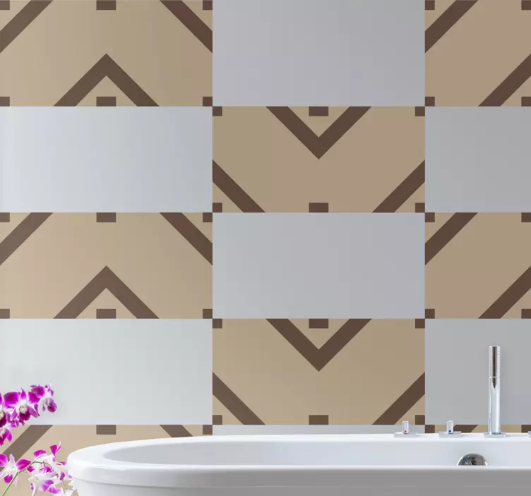 Geometric beige motifs tile sticker - TenStickers