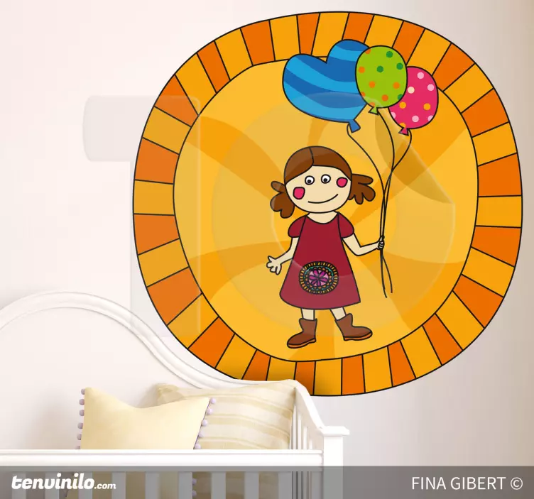 Girl with balloons wall sticker for kid - TenStickers