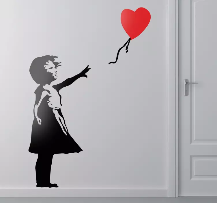 Girl with Red Heart Balloon Silhouette Decal - TenStickers